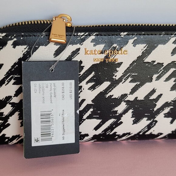 KATE SPADE Morgan Painterly Houndstooth Zip-Around Wallet- Black Multi⭐ - Picture 16 of 16